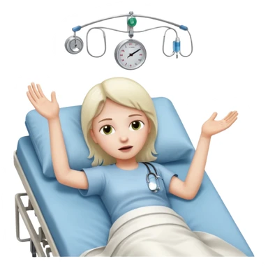 person lying in hospital bed with their eyes open holding up their left hand sticker