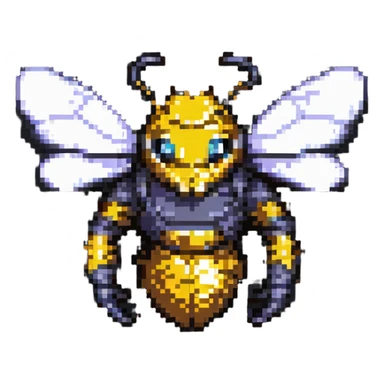 pixel art soldier bee with determined expression sticker