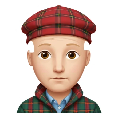 a bald man wearing a tartan flap cap looking really hopeful sticker