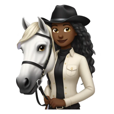 Pretty black equestrian woman long hair cream top holding black stallion reins sticker