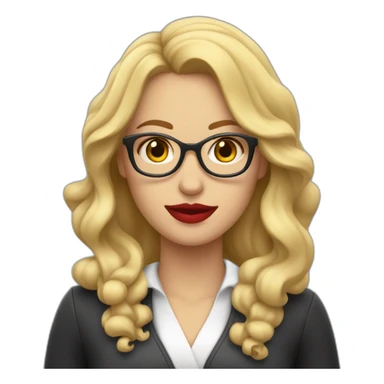 mujer rubia con pelo largo ondulado, con ojos azules, labios rojos y gafas negras sticker