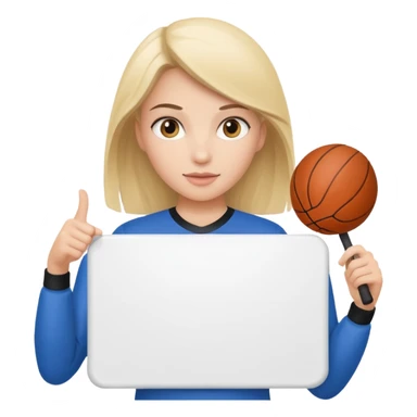 A girl sports fan holding a large blank sign sticker