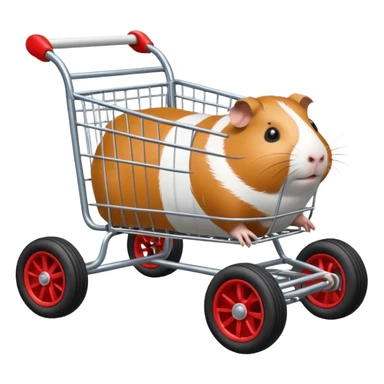 Special air-cooled three-cylinder race car whose frame and suspension is made of shopping cart material with a large rear-mounted gas tank, and rear spoiler, is being raced by a small Guinea pig sticker