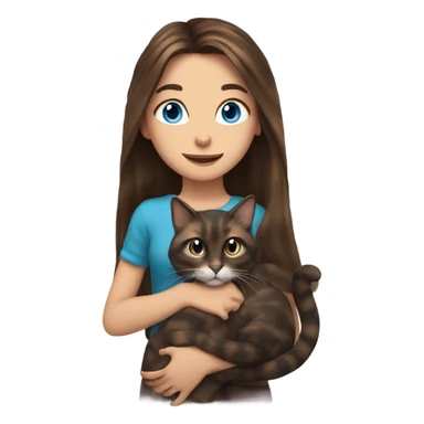 Long haired brunette blue eyed girl holding a long haired tortishell cat sticker