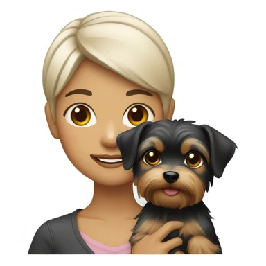 Asian girl, short hair, holding Yorkshire terrier  sticker