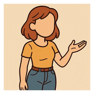 friendly young woman with no face, gentle posture, warm color palette, simple flat toon illustration sticker