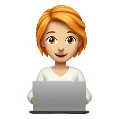 Orange-haired white girl in white sweater working on a laptop in a cozy bed sticker