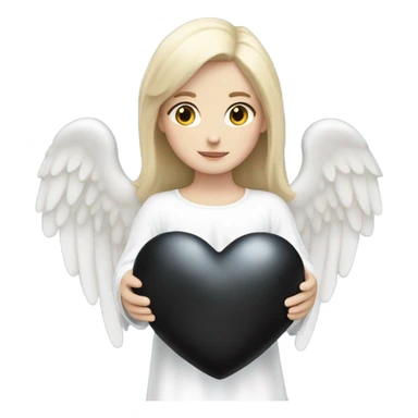 White skinned Angel holding a black heart sticker