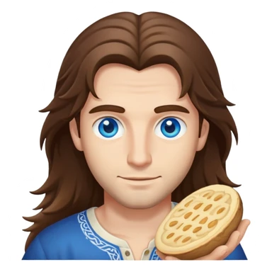 Northern italian guy with long hair and blue eyes with empada in hand sticker