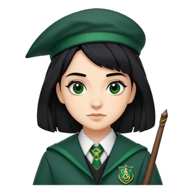 Pansy Parkinson in harry potter, wear hogwarts slytherin uniform, black hair, not wearing hat sticker