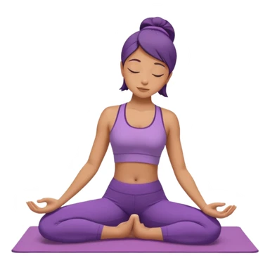 	A woman in purple yoga wear resting in child’s pose, soft white background, peaceful energy. sticker