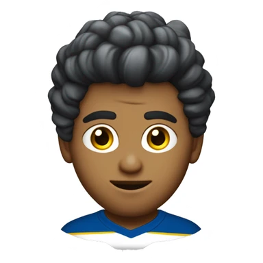 crea un chico con el pelo con ondas semi largo blanco, con la camiseta de boca juniors y que tenga grandes ojos y pequeña nariz y con cejas gruesas sticker