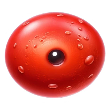A realistic red blood cell floating in space, fully red with no white color, glossy surface, detailed texture, cinematic lighting, dark background, slow smooth motion, high-resolution, dramatic shadows, no white blood cells, focus on a single red blood cell, hyper-realistic 3D render. sticker