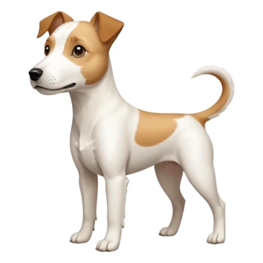 a full body facing front on of a buff white parson russell terrier looking dog the size of a kelpie with light brown long ears and a light brown patch on one eye and a large snout. the rest of the dog is completely white.  sticker