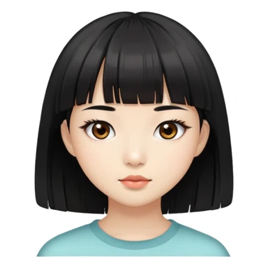 Asian girl with fair skin, brown eyes with long eyelashes, short black hair and bangs sticker