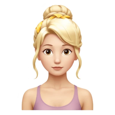 Cinematic Realistic yoga Portrait, depicted with lifelike skin texture, subtle rosy undertones, and soft natural lighting that enhances the gentle contours of her face. Her intricately detailed golden blonde hair is elegantly styled in an updo, sticker