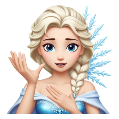 Cinematic Playful Elsa Portrait Emoji, Blowing frost from her hands in a dazzling display, eyes filled with mischief, exuding a magical charm that is both fun and enchanting! sticker
