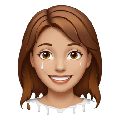 Brown Hair Woman , white paint , drip, face, happy sticker