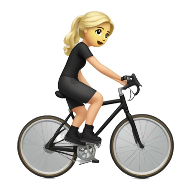 I want to creat emoji of blond girls on bicycle, she has black helmet with red marks on her head, she has black shirt, she has olive color short, she has white shoe and red socks, the bike is grey-balck. sticker