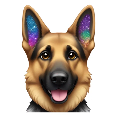German shepherd all black face and rainbow glitter fur sticker