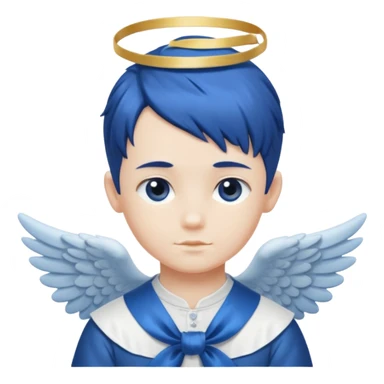A graceful angel boy with deep blue hair tied in a ribbon, spreading gentle light.








 sticker