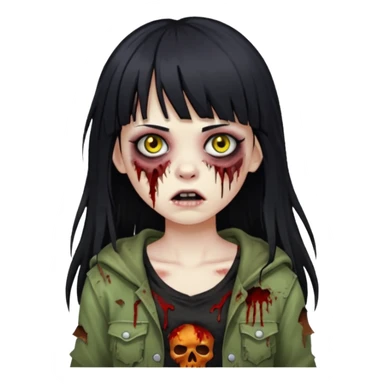 girl zombie with black long hair whit bangs sticker