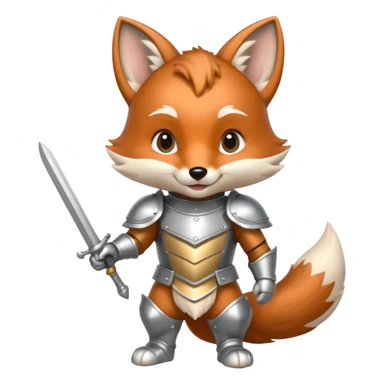 baby fox in silver armor, full body, smile sticker