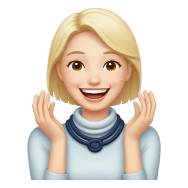 hands around neck with laughing face sticker