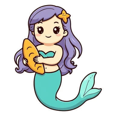 Una sirena con el pelo liso y un baguette me la mano sticker