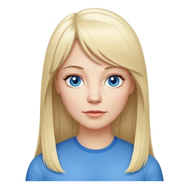 40 yr old white woman, pale skin, long straight blond hair parted in center, blue eyes, bangs sticker