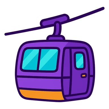 purple cable car, playful cartoon style sticker
