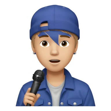 Justin Bieber, around 16, casual clothes, singing into mic sticker