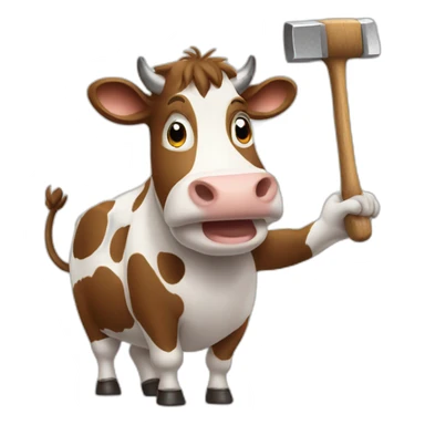cow waving pan and hammer sticker