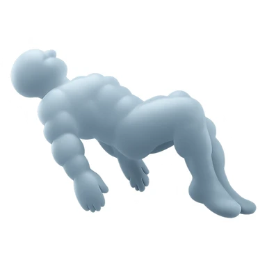 side view of unconscious person flying torso up, legs and arms down, made of small very bright white fluffy convex clouds, matte glass style sticker