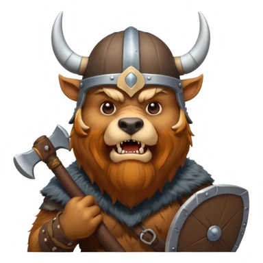 Viking Bear wearing horned helmet growling. holding axe sticker