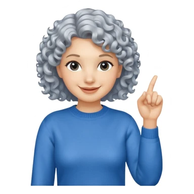 silver, short, wavy-haired with curls, smiling pretty lady, hopeful, pointing finger up


 sticker
