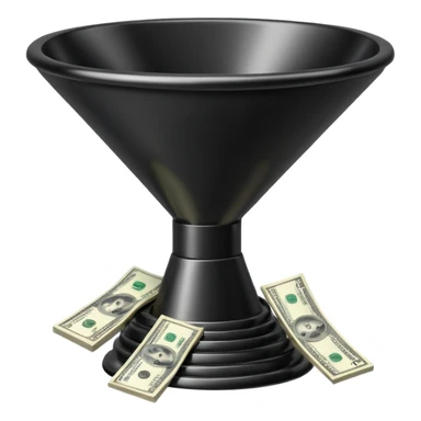 black marketing funnel with dollars at the bottom sticker