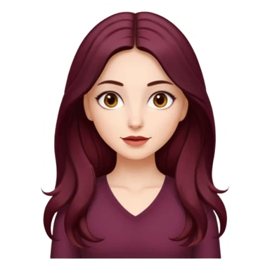 young white woman 
brown almond eyes
Long waist-long hair, center parted
slightly wavy
dark burgundy hair sticker