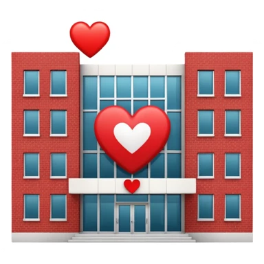 hospital building with a heart symbol sticker