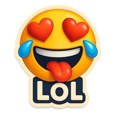 mouth open with tongue out heart shaped eye add the words “ LOL " in White
Laughing crying 😂😂 sticker
