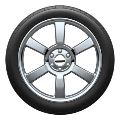 A chrome car wheel emoji, polished silver metal rim, smooth circular shape, minimal futuristic design, soft reflections, iOS emoji style, centered on white background, ultra clean look sticker