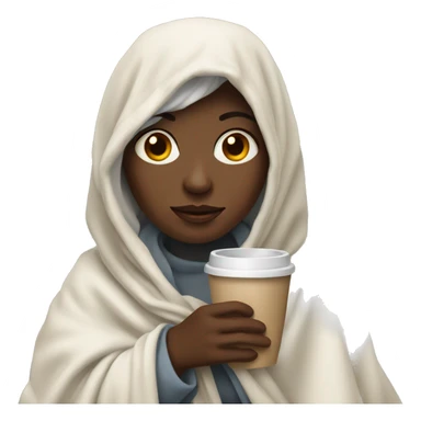 pale lady with blanket and coffee sticker