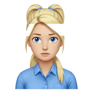 Just a head, blonde hair with lowlights in a ponytail, blue eyes, some freckles, a little older female ready to get some tasks done at work, no bod sticker