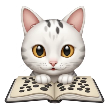 gatita feliz blanca con manchas negras atigradas viendo una libreta anillada  sticker