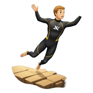 The background features rugged cliffs, clear blue water, and a bright sky, emphasizing the excitement and danger of the sport with a sense of freedom and adventure. A diver mid-air, plunging from a high cliff into the sparkling ocean below.  sticker