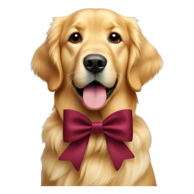 golden retriever with burgundy bow on side of collar sticker