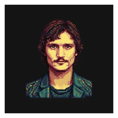 pixel art style portrait of Pedro Pascal, simple background sticker
