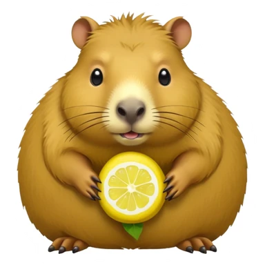 a capybara with a lemon body sticker