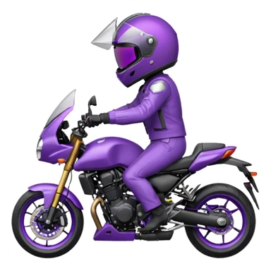 Créer un emoji avec une moto mt07 sport noir mate / violet iridescent très foncé. Avec une pilote dessus visière violet sombre faceless, bulle de la moto violet. Avec fond arrière violet, tenue complète casque inclus violet  sticker