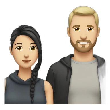 love couple  white man with black buzz cut and beard hanging matt woman with wavy dark hair sticker